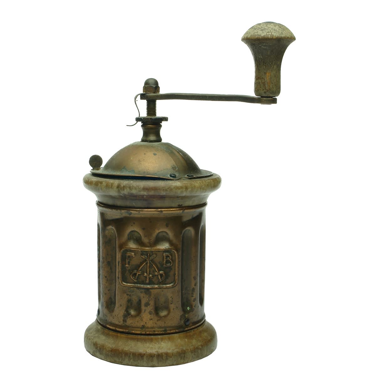 Kitchenalia. Tre Spade, Italy Copper Coffee Grinder with F B Initials. (Italy)