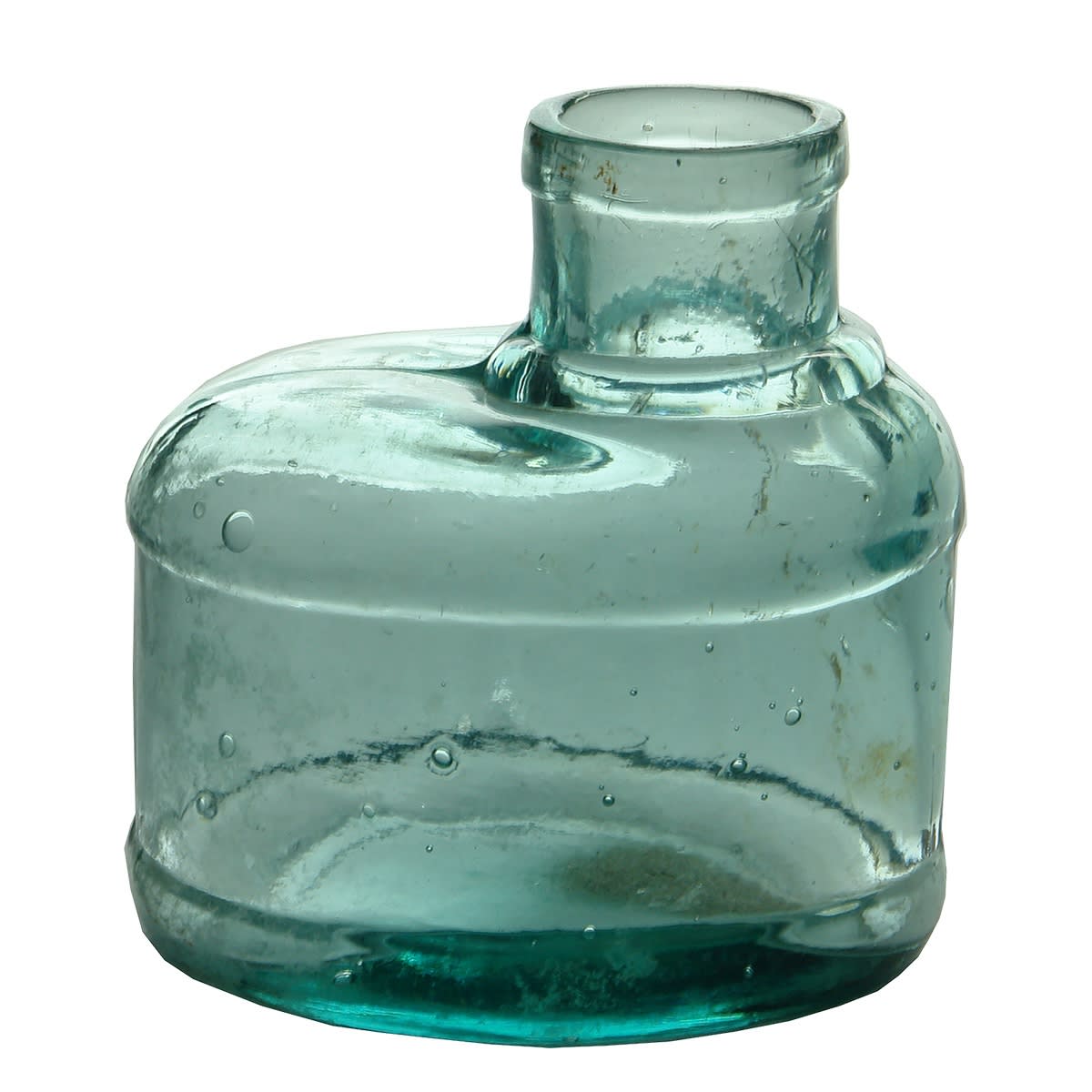 4 Inks. Unusual squat oval, offset top; Upright with offset top; Cobalt Square machine made; Large Blue Ribbed Square.