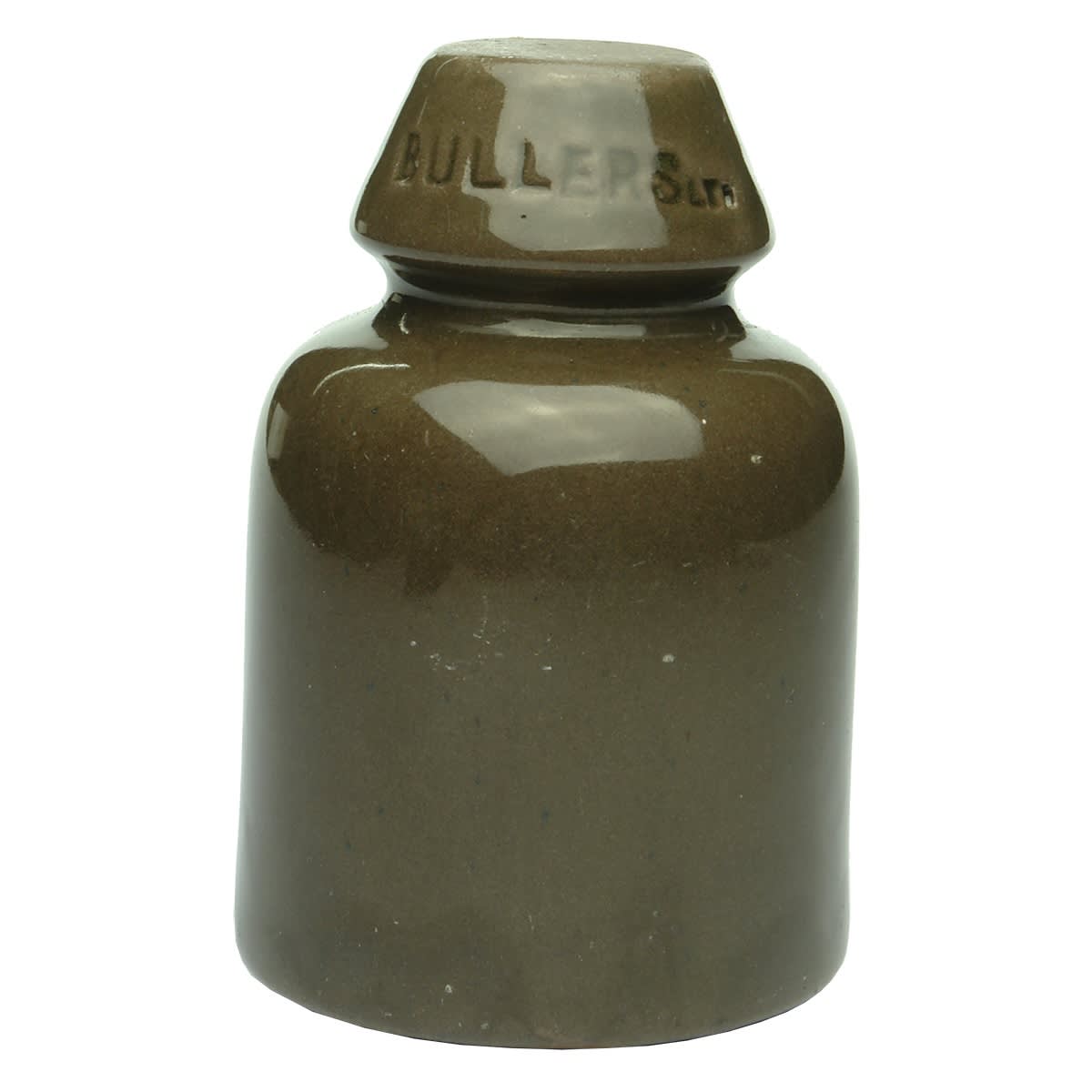 7 Porcelain Insulators: Brown Bullers Ltd; Small white Bullers Ltd; Bullers Ltd in brown glaze; B1C with LS and X in the top white glaze; Pale Blue; Mid Green; Dark Olive Green. Made in Japan.