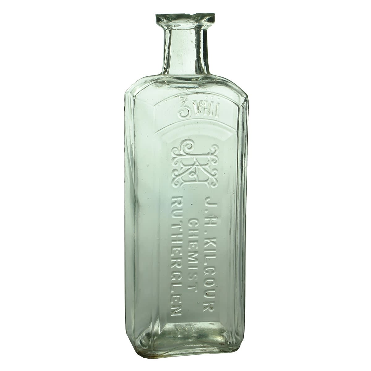 2 Chemists. J. H. Kilgour, Rutherglen. Monogram. Clear. 8 & 6 oz. 170 & 159 mm. (Victoria)