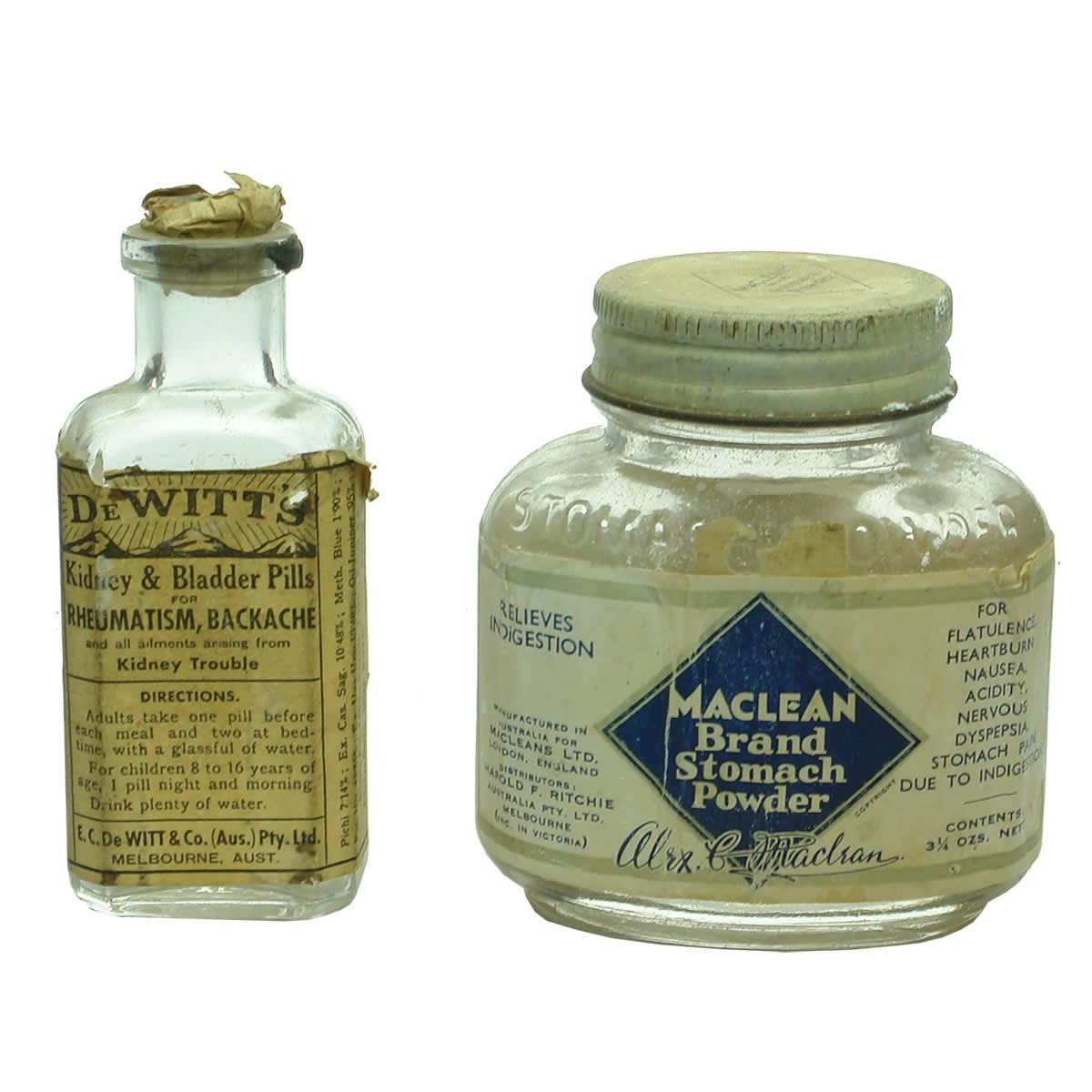 16 Chemist Items. DeWitt's Pills; Maclean; Dr Sheldons; Dr Morses; Dr Williams; Lydia Pinkhams; Elliotts; Fauldings; Gilseal; Grenfell and more.
