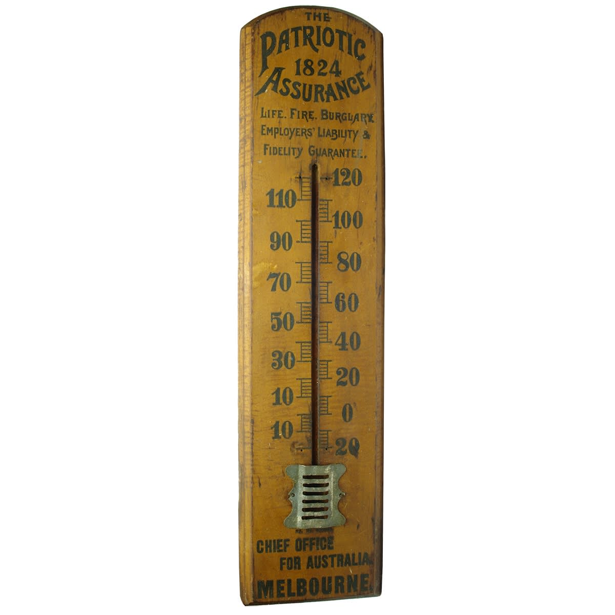 Thermometer. The Patriotic Assurance, 1824, Chief Office for Australia, Melbourne. (Victoria)