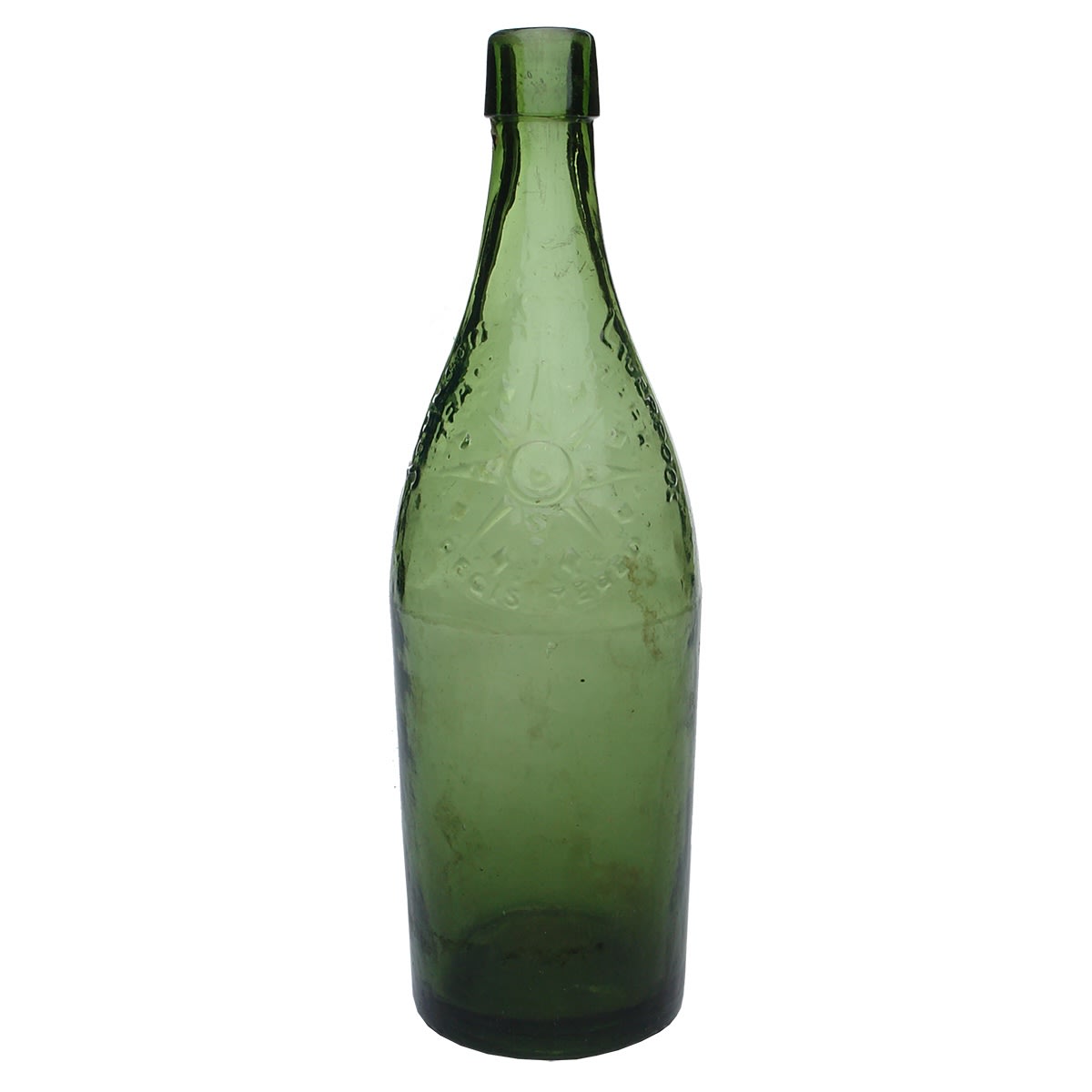 3 Coloured Bottles: Large & small Cork top Johnson Liverpool Beers; Lackersteen & Co Sydney Sauce.