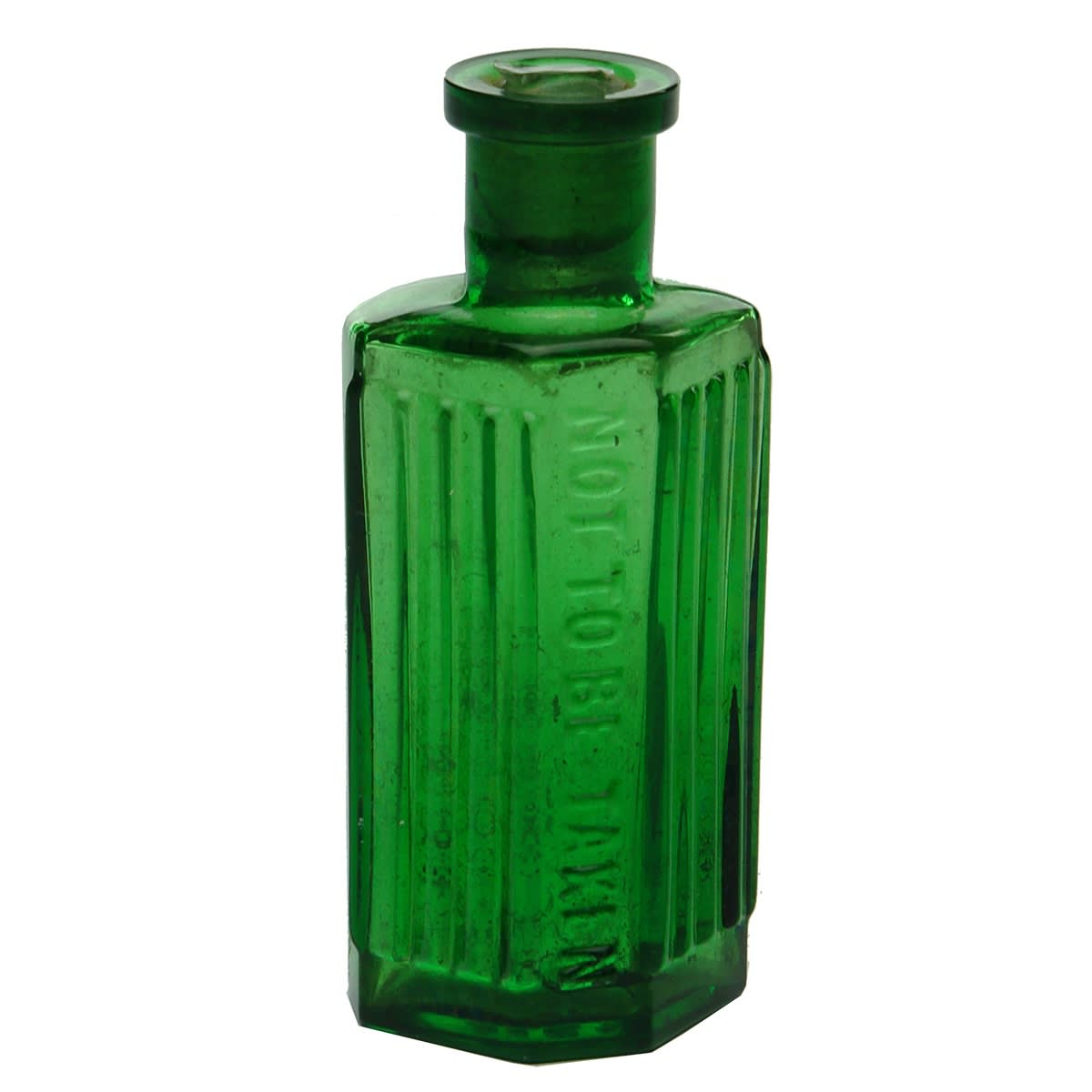2 Poisons. Not to be taken. 5 bold vertical lines to either side. Irregular hexagon. Green. 1 oz. 84 mm and 1/2 oz, 65 mm.