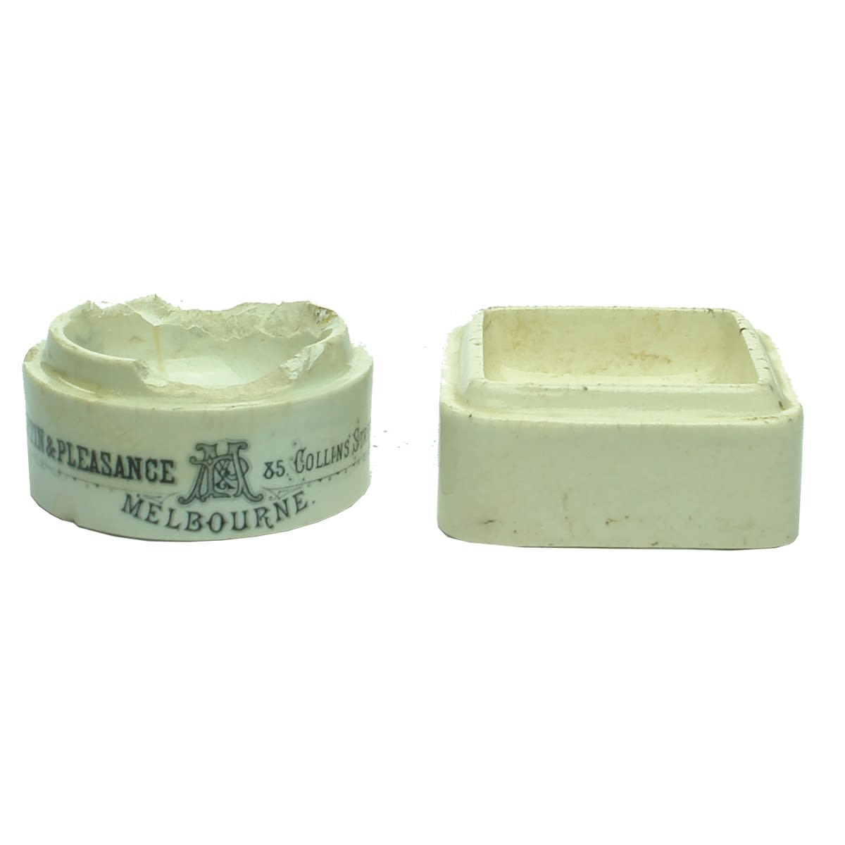 Pot Bases: 1. Martin & Pleasance, Melbourne. 2. Square base marked Pots Made in England. (Victoria)