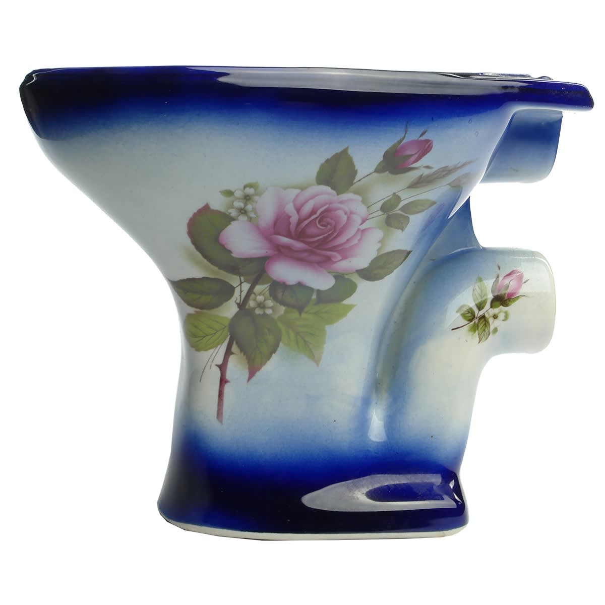 Pottery. Salesman sample toilet, blue with roses. Staffordshire, England. (United Kingdom)