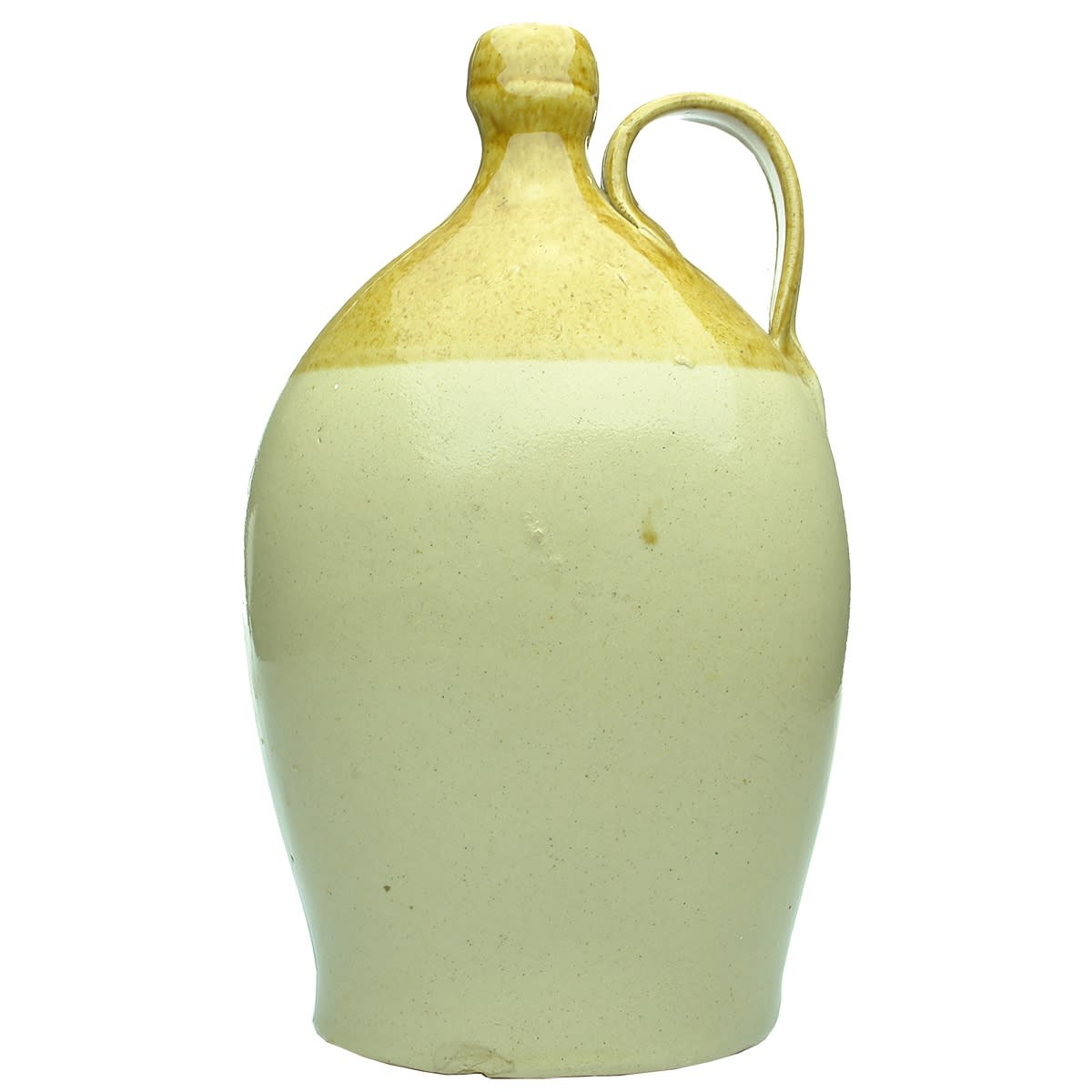 3 Stoneware Pieces: Large Handled Flask; Powell Bristol Whisky Flask; White Stoneware Ink.
