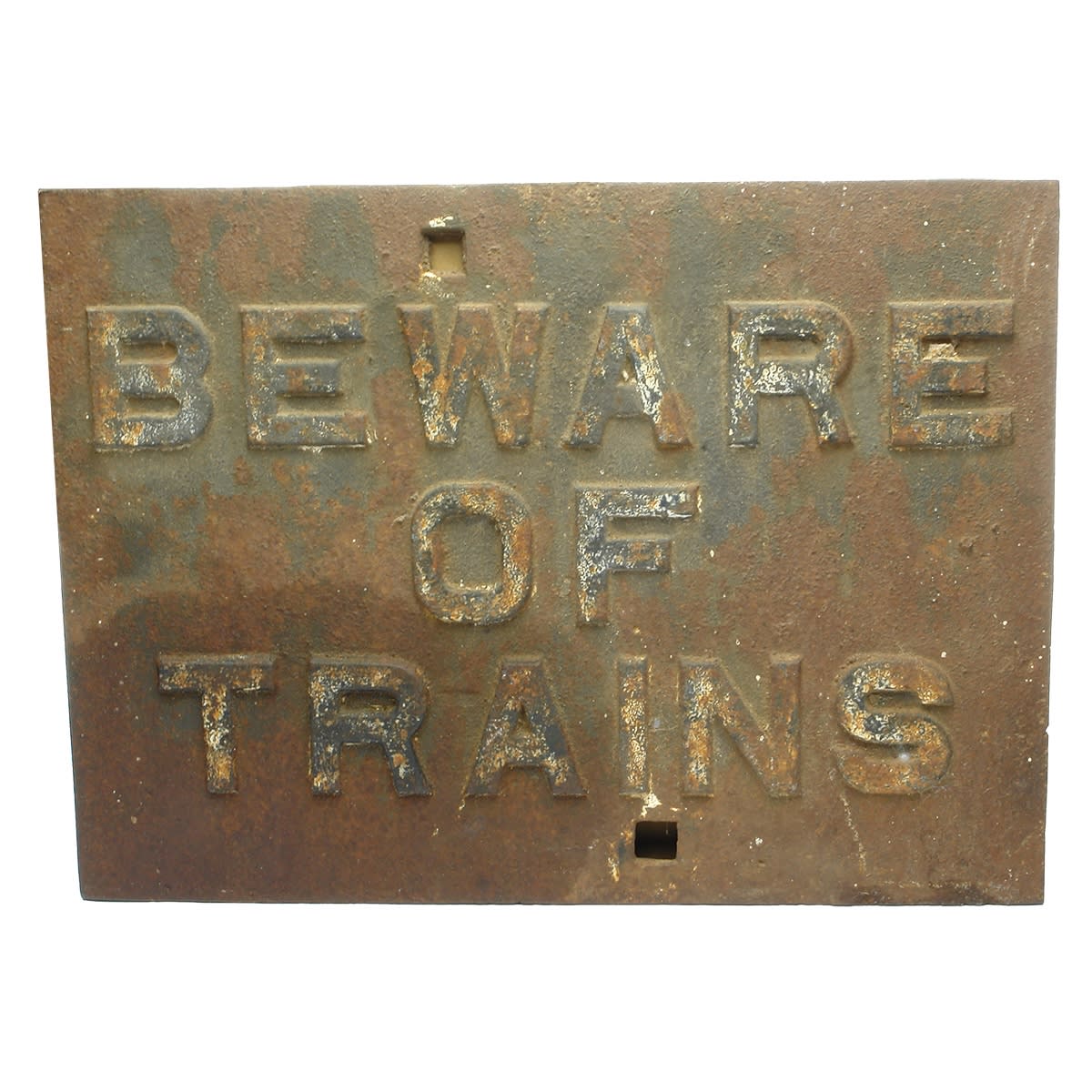 Cast Iron Sign. Beware of Trains. 380 x 280 mm. Almost 7 kg.