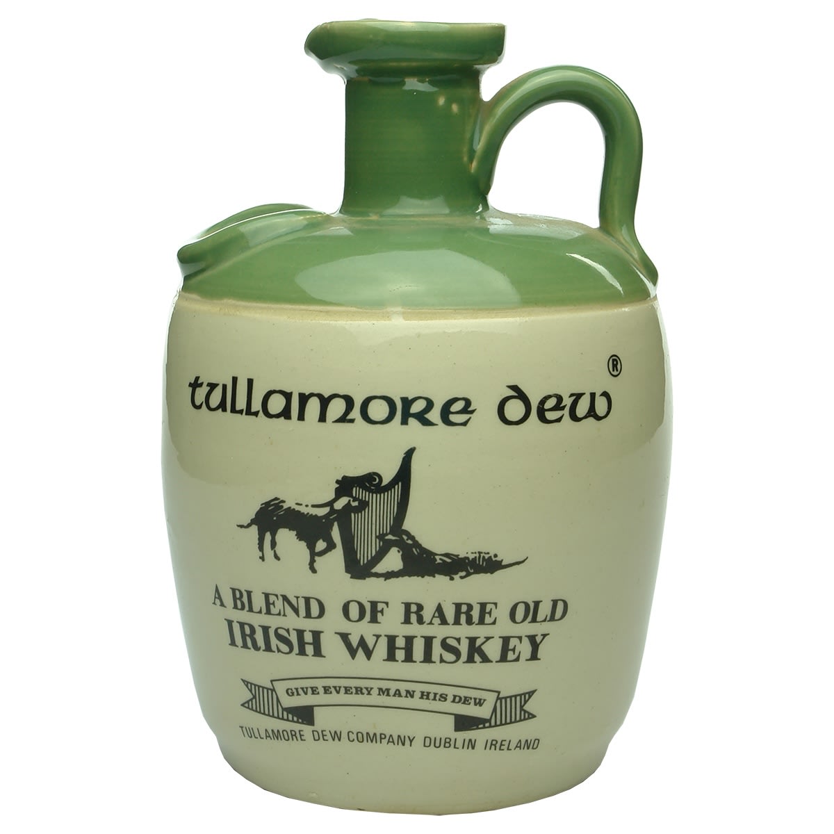 2 Whisky Jugs. Quart & sample size Tullamore Dew Irish Whiskey. Uisge Baugh.