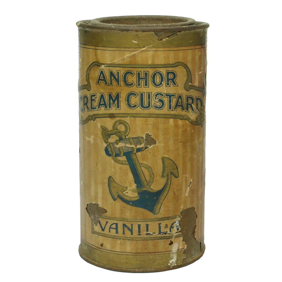 Tin. Anchor Cream Custard, Vanilla. G. Wood, Son & Co., Adelaide, Fremantle & Broken Hill. 1 Pound. (South Australia, Western Australia, New South Wales)