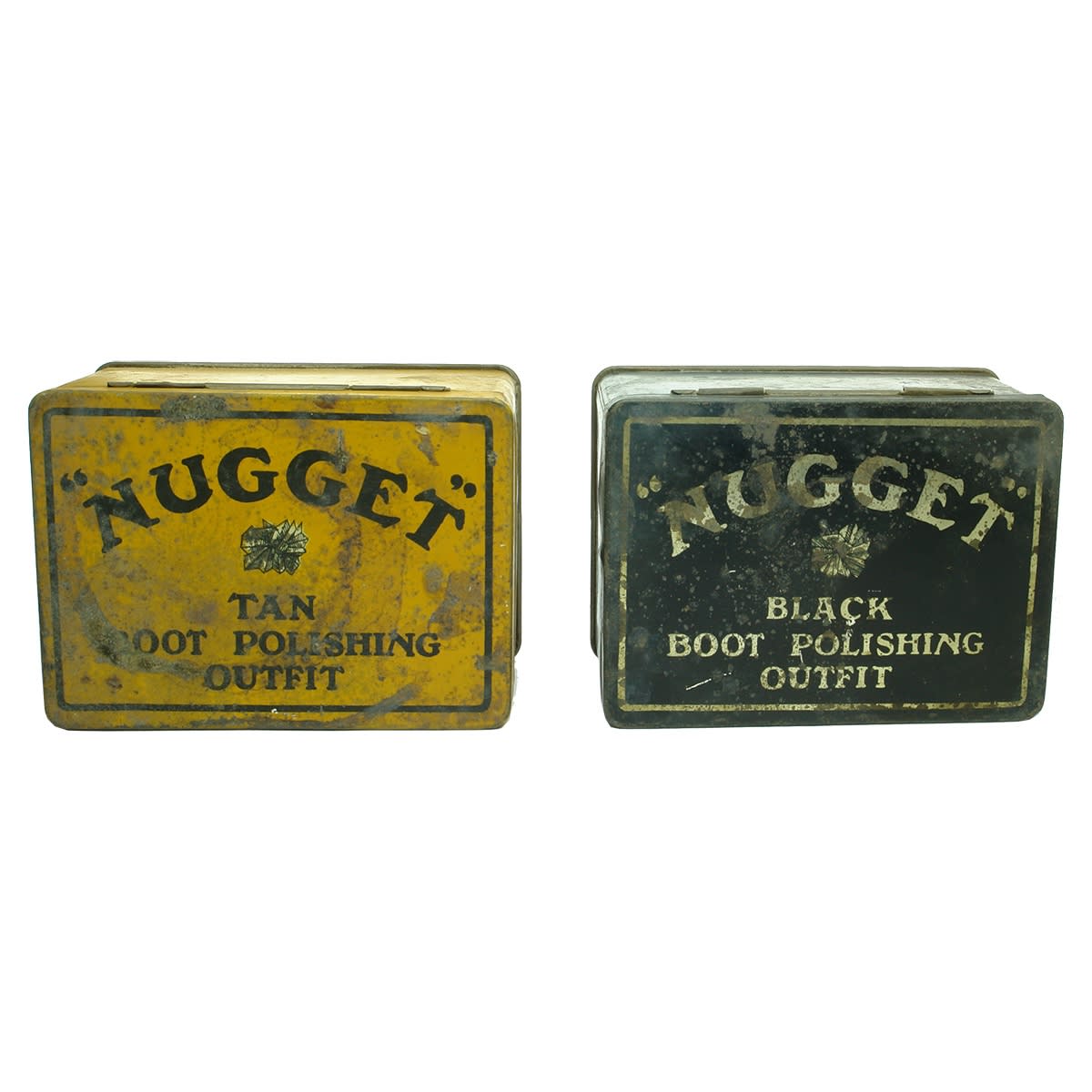 Tins. Nugget Boot Polishing Outfit Tins, one for tan and the other for black. With contents!