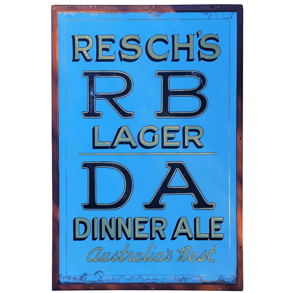 Pub Mirror. Resch's RB Lager, DA Dinner Ale. Giant Mirror. Property of Resch's Limited. Sew...Orrell & Menzies makers. (Not for post. Winning bidder will have to make arrangements for collection from Whittlesea)
