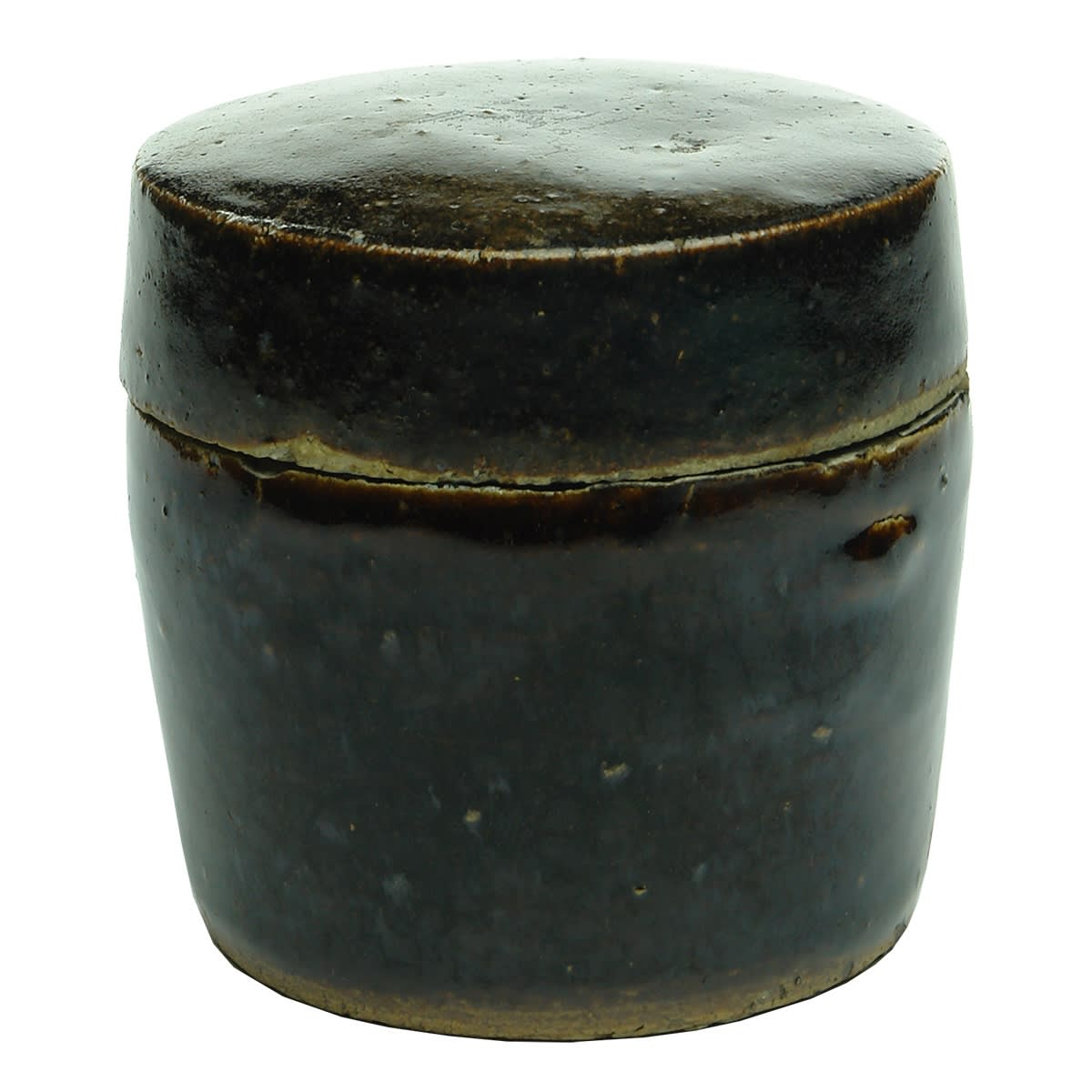 Chinese. Round Lidded Container with Chocolate Glaze. Symbol to base. 80 mm. (China)