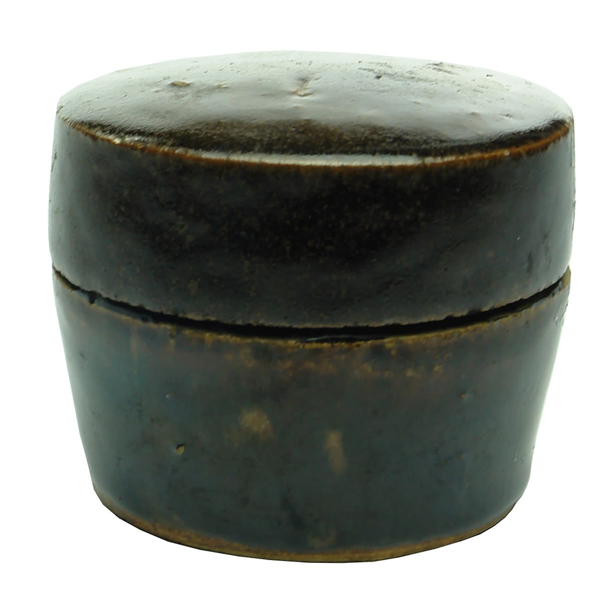 Chinese. Round Lidded Container with Chocolate Glaze. Characters to base. 60 mm. (China)