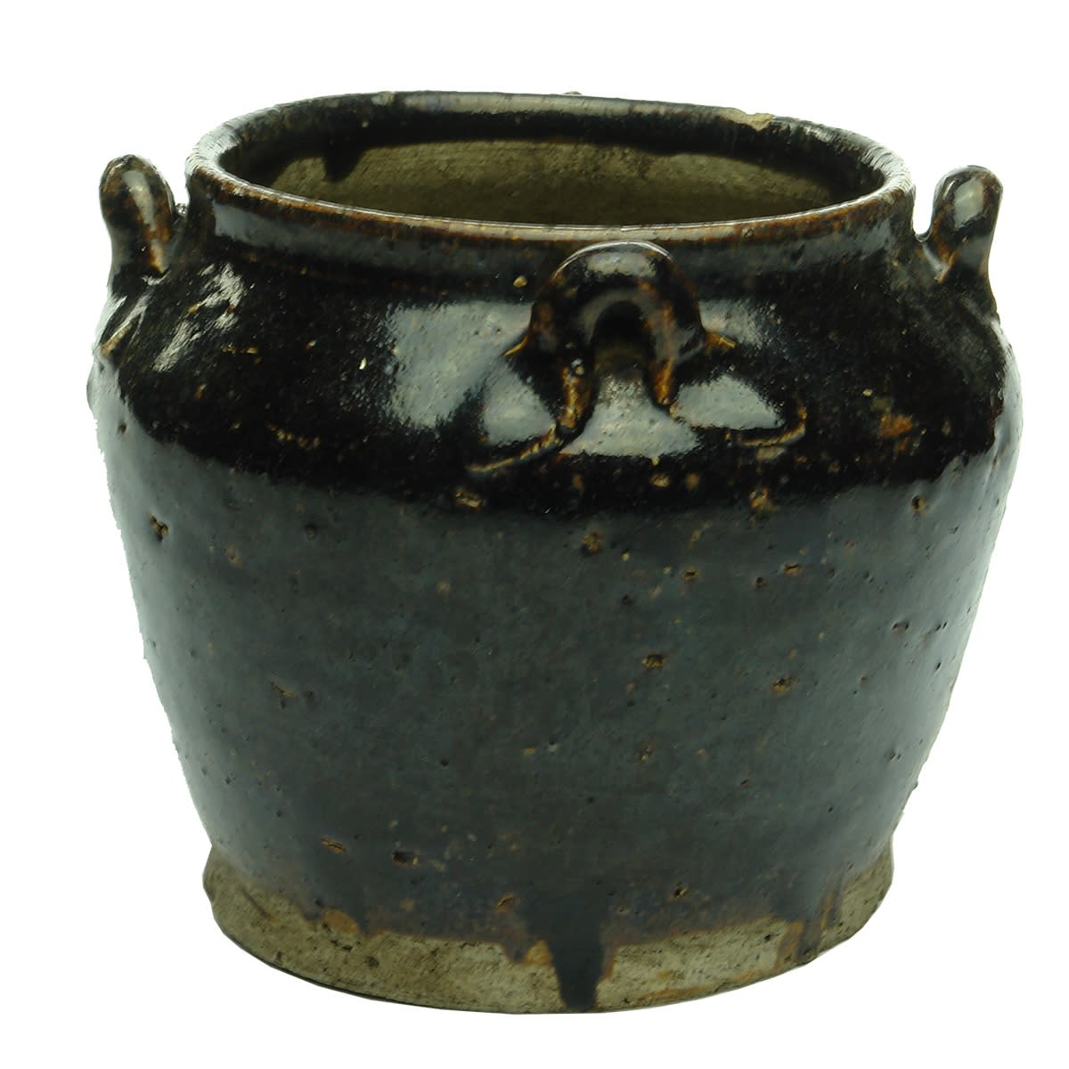 Chinese. Small wide mouth loop jar. Chocolate glaze. 101 mm. (China)