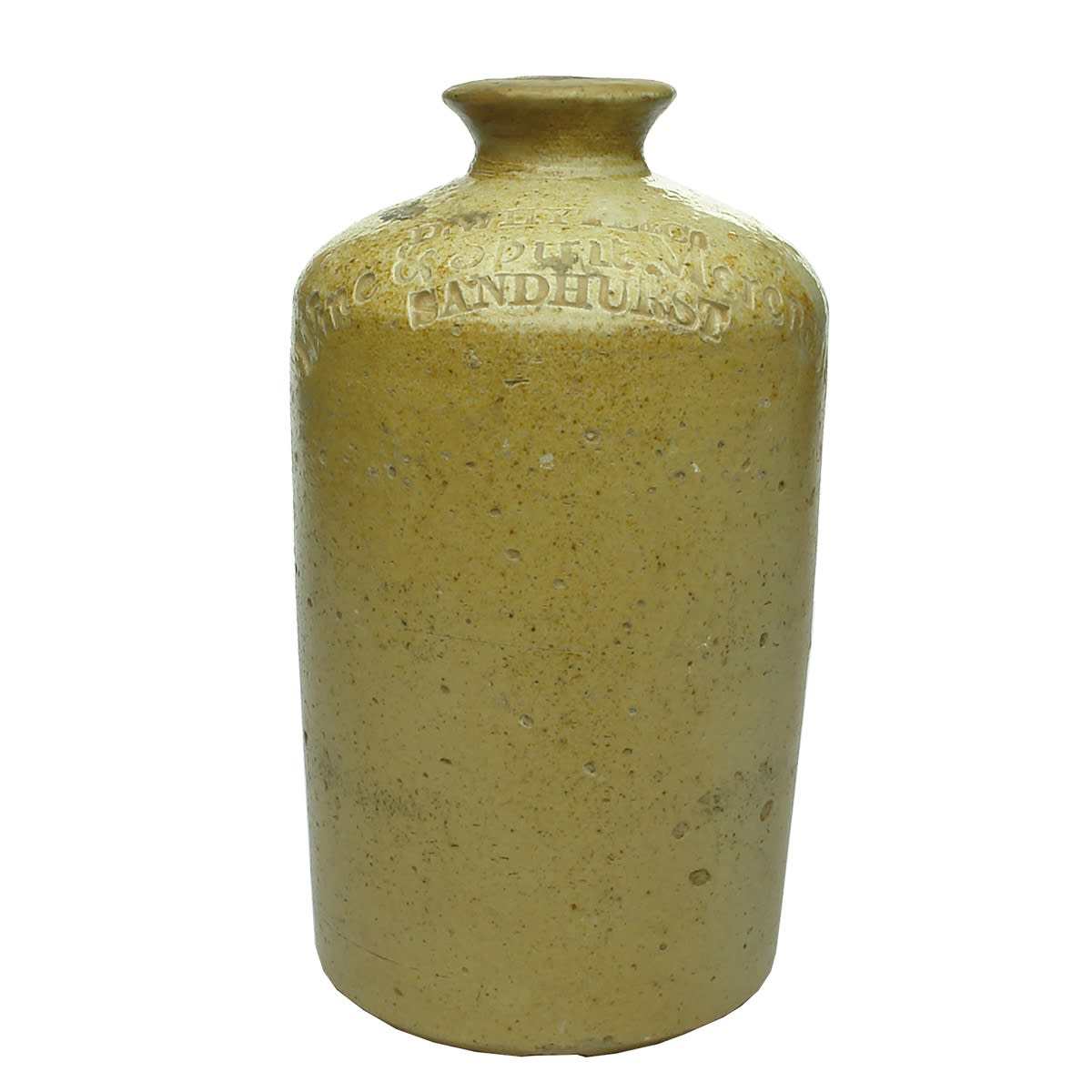 Demijohn. D. Whyte & Co., Wine & Spirit Merchant, Sandhurst. Salt Glaze. Quart. (Victoria)