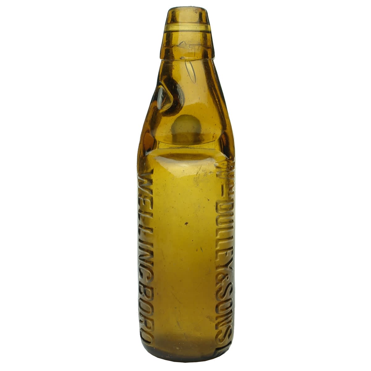 Codd. Wm Dulley & Sons Ld, Wellingboro. Brooke Leeds maker. Amber. 10 oz. (UK)