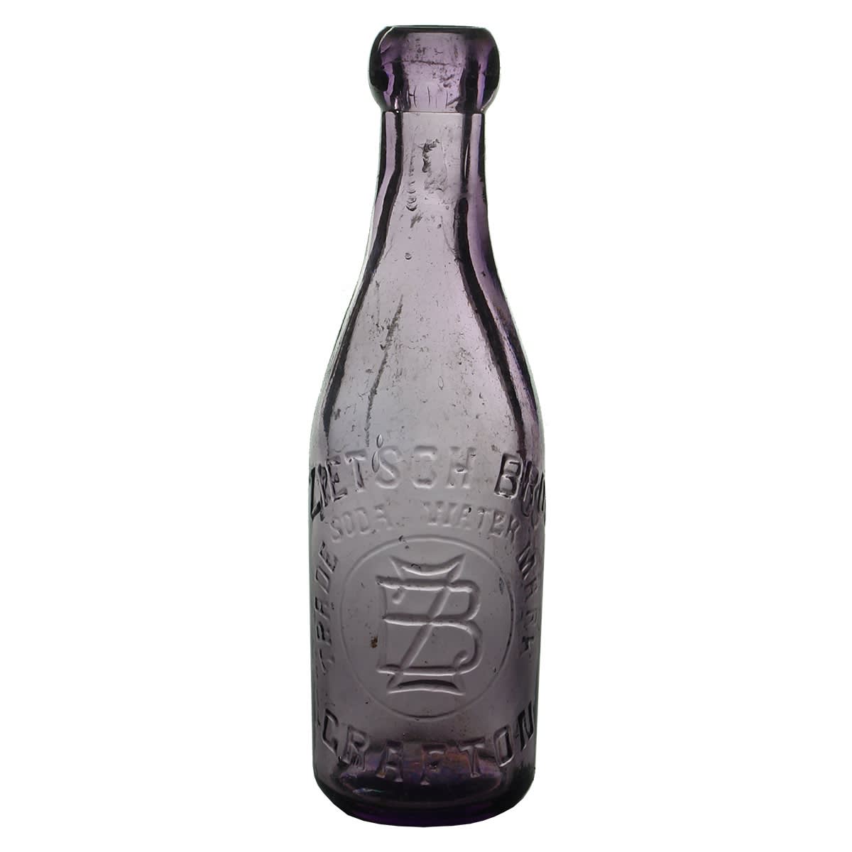 Corker. Zietsch Bros. Soda Water, Grafton. Amethyst. 6 oz. (New South Wales)