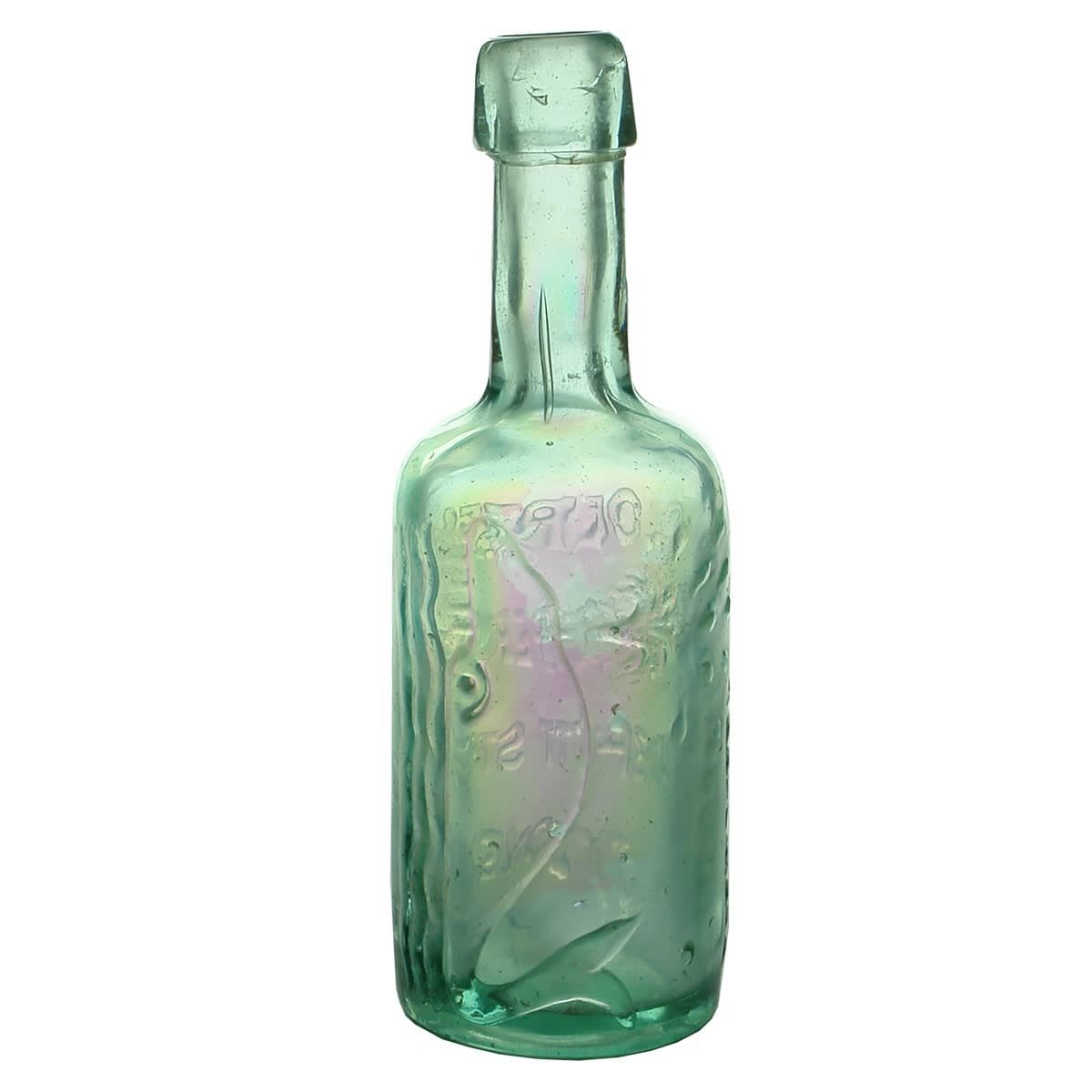 Cork top Soda. C. Oertel's 403 Pitt Street Sydney. Whale Spouting Torpedos. Long neck, square collared top. Aqua. 6 oz. (New South Wales)