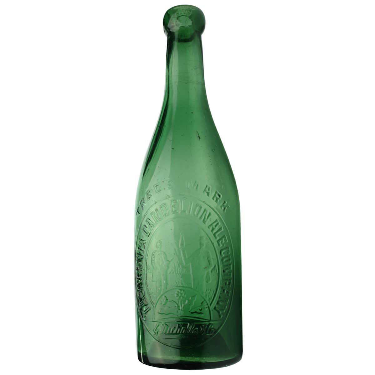 Corker. Tasmania Dandelion Ale, G. Nicholls & Co. Green. 13 oz. (Tasmania)