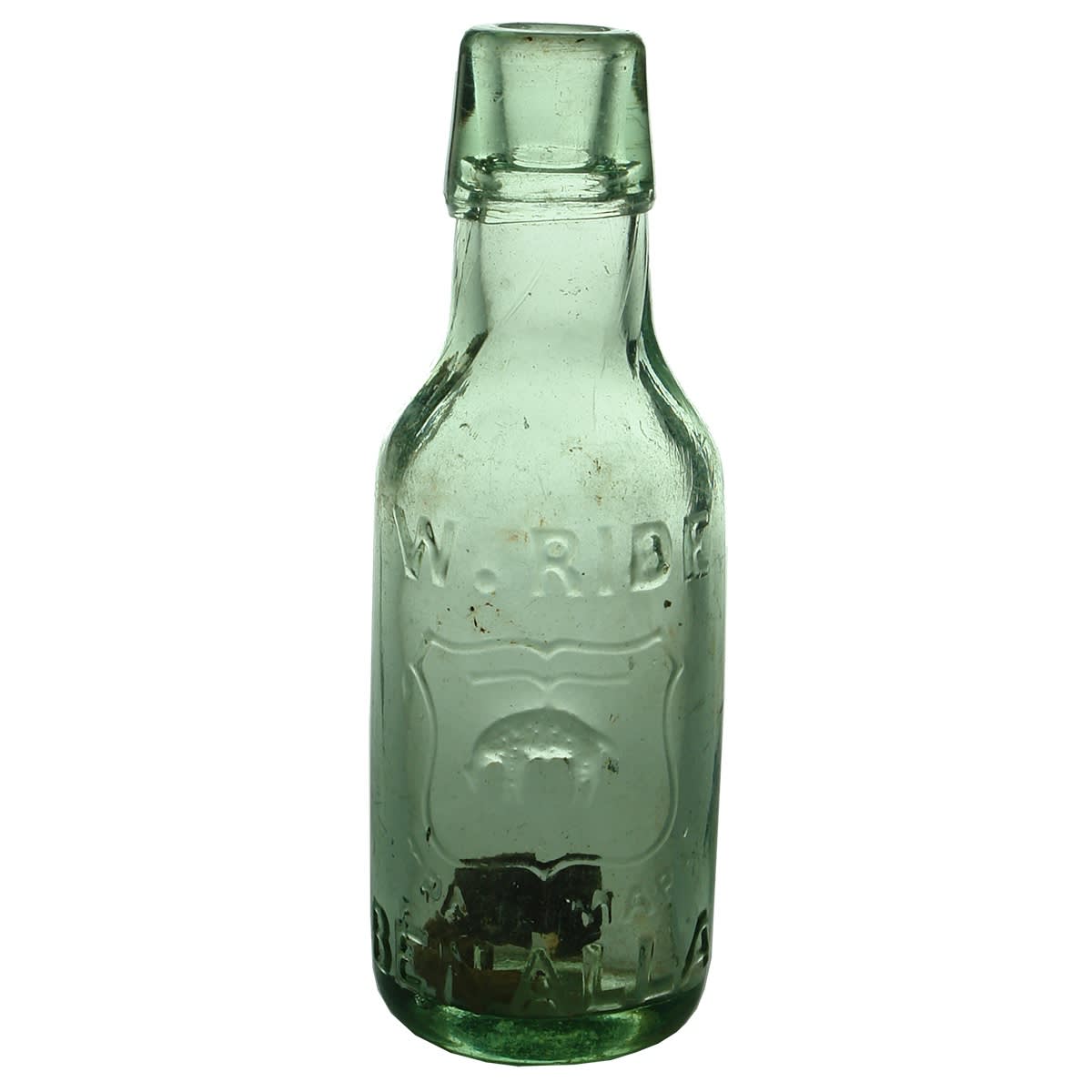 Lamont. W. Ride, Benalla. Golden Fleece. Aqua. 5 oz. No glass makers marks. (Victoria)