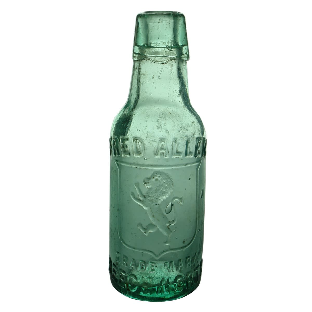 Lamont. Fred Allen, Beechworth. Rampant Lion. Aqua. 5 oz. Small size (Victoria)
