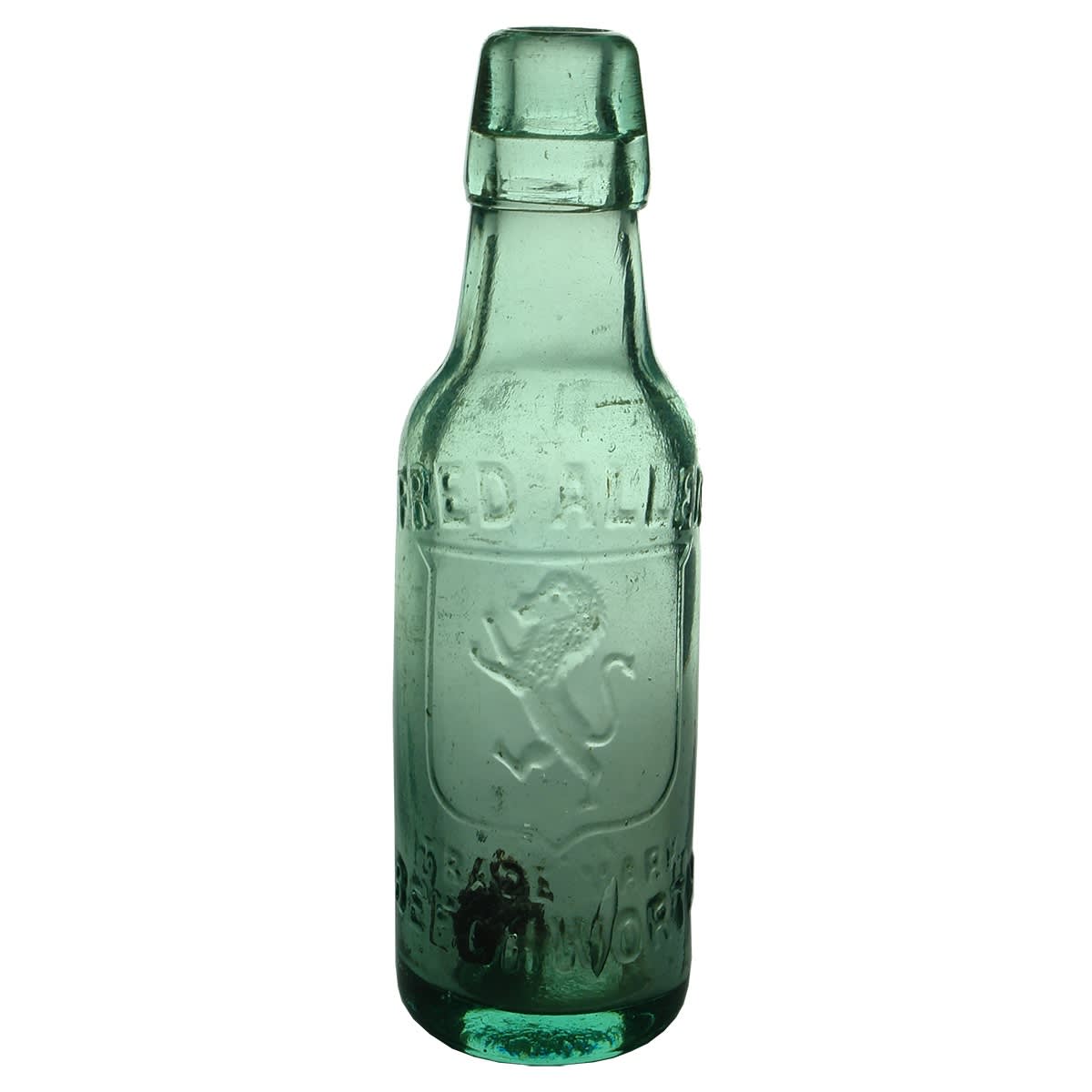 Lamont. Fred Allen, Beechworth. Rampant Lion. Aqua. 7 oz. Middle size (Victoria)