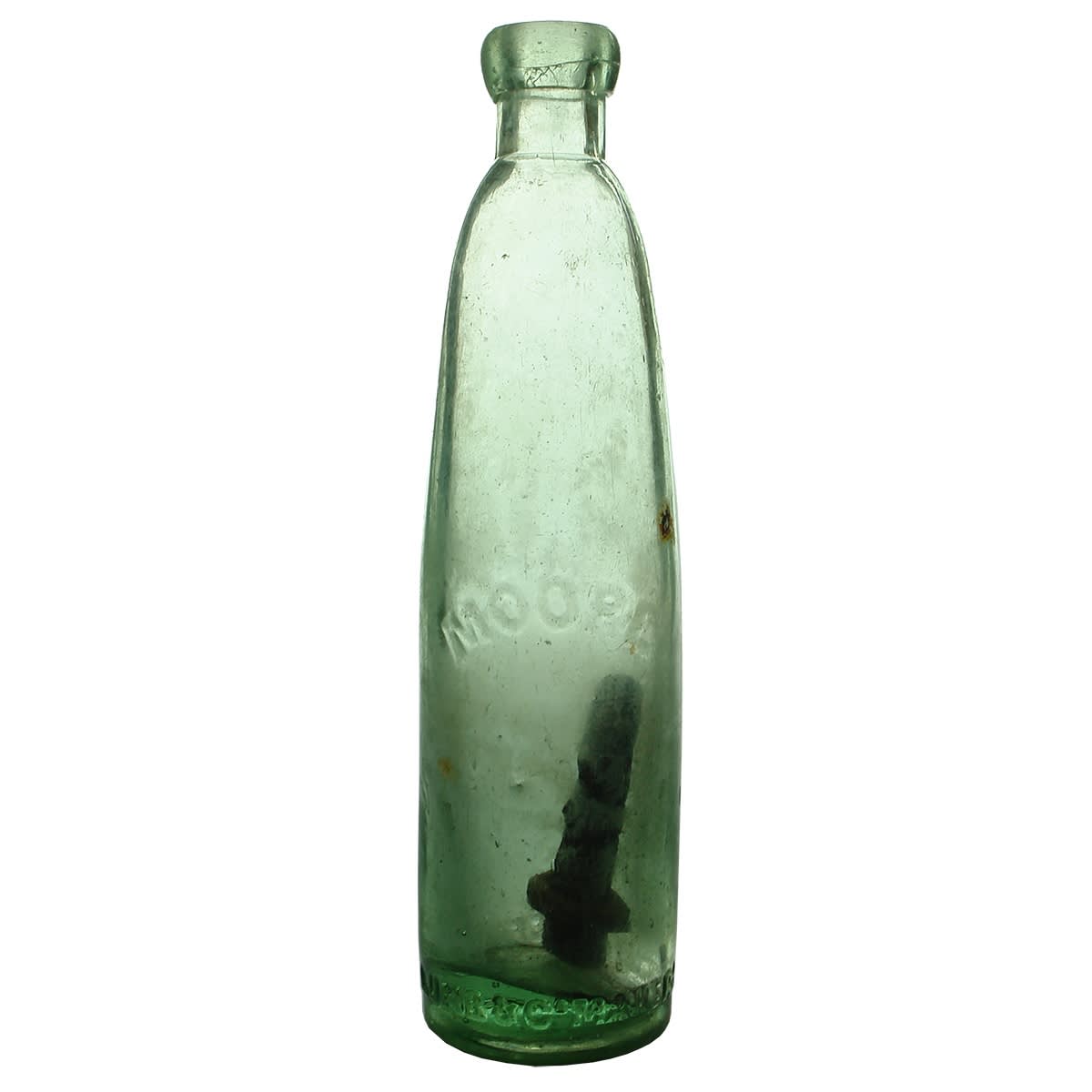 Stick Bottle. Moore, Newcastle & Wallsend. Aqua. 10 oz. (New South Wales)