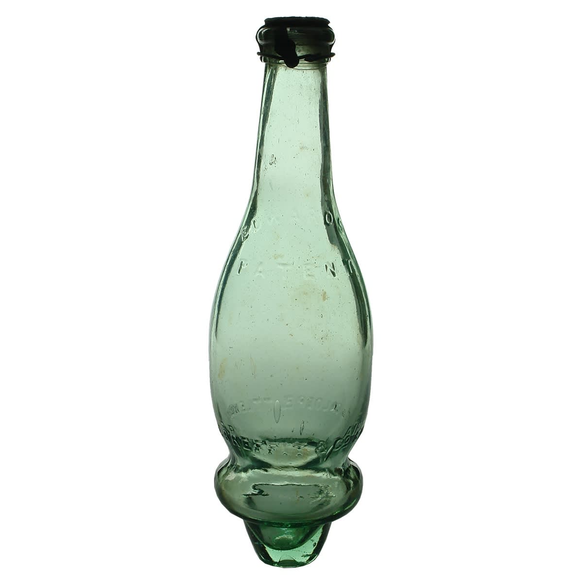 Patent. Edwards Patent. E. Breffit & Co Aire & Calder Bottle Works. Flat Foot Hamilton with Protruding Lower Body Ring. Aqua. 10 oz. (United Kingdom) (Late Kingsley Durdin Collection)