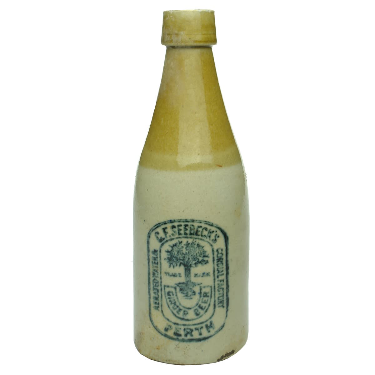 Ginger Beer. G. F. Seebeck, Perth. Tree. Bendigo Pottery Coy Ltd stamp. (Western Australia)