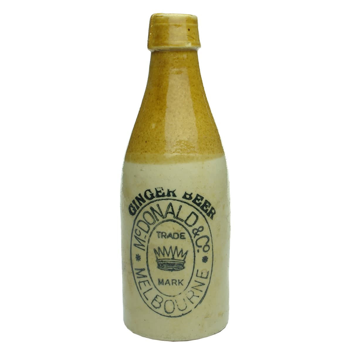 Ginger Beer. McDonald & Co, Melbourne. Tan Top. Champagne. 10 oz. Bendigo Pottery. (Victoria)