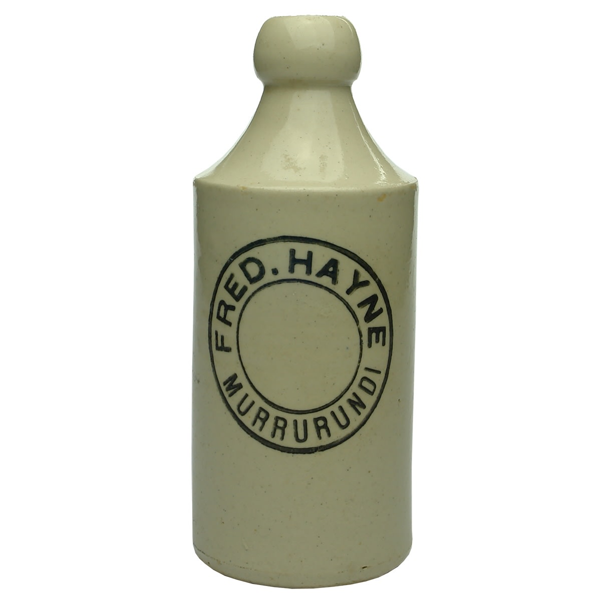 Ginger Beer. Fred Hayne, Murrurundi. Dump. Cork Stopper. All White. (New South Wales)
