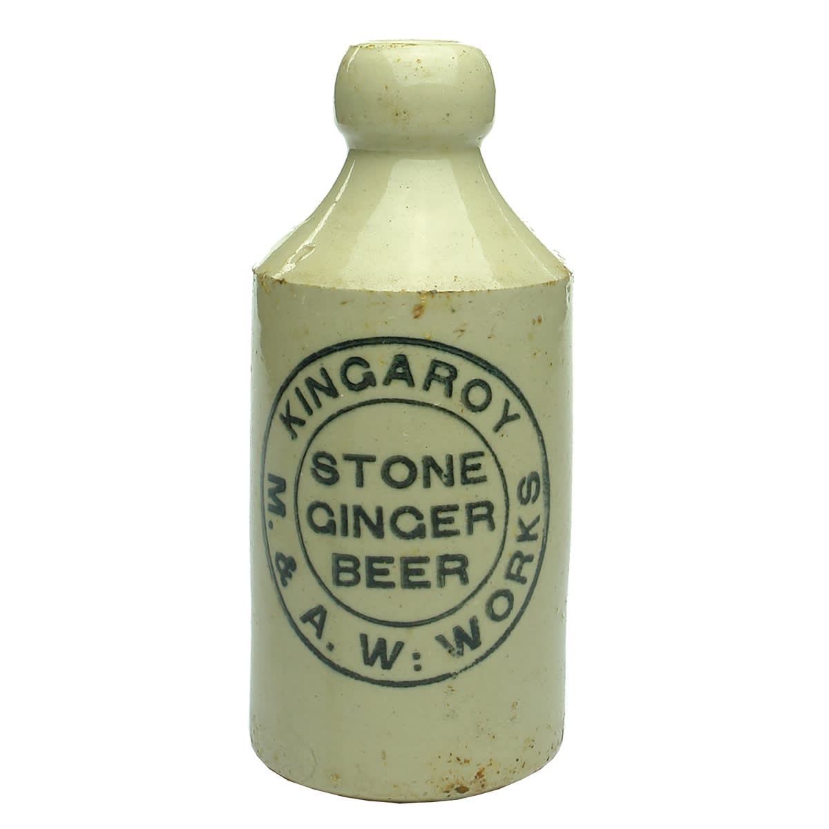 Ginger Beer. Kingaroy M. & A. W. Works. Stone Ginger Beer. All White Dump Blob top. (Queensland)
