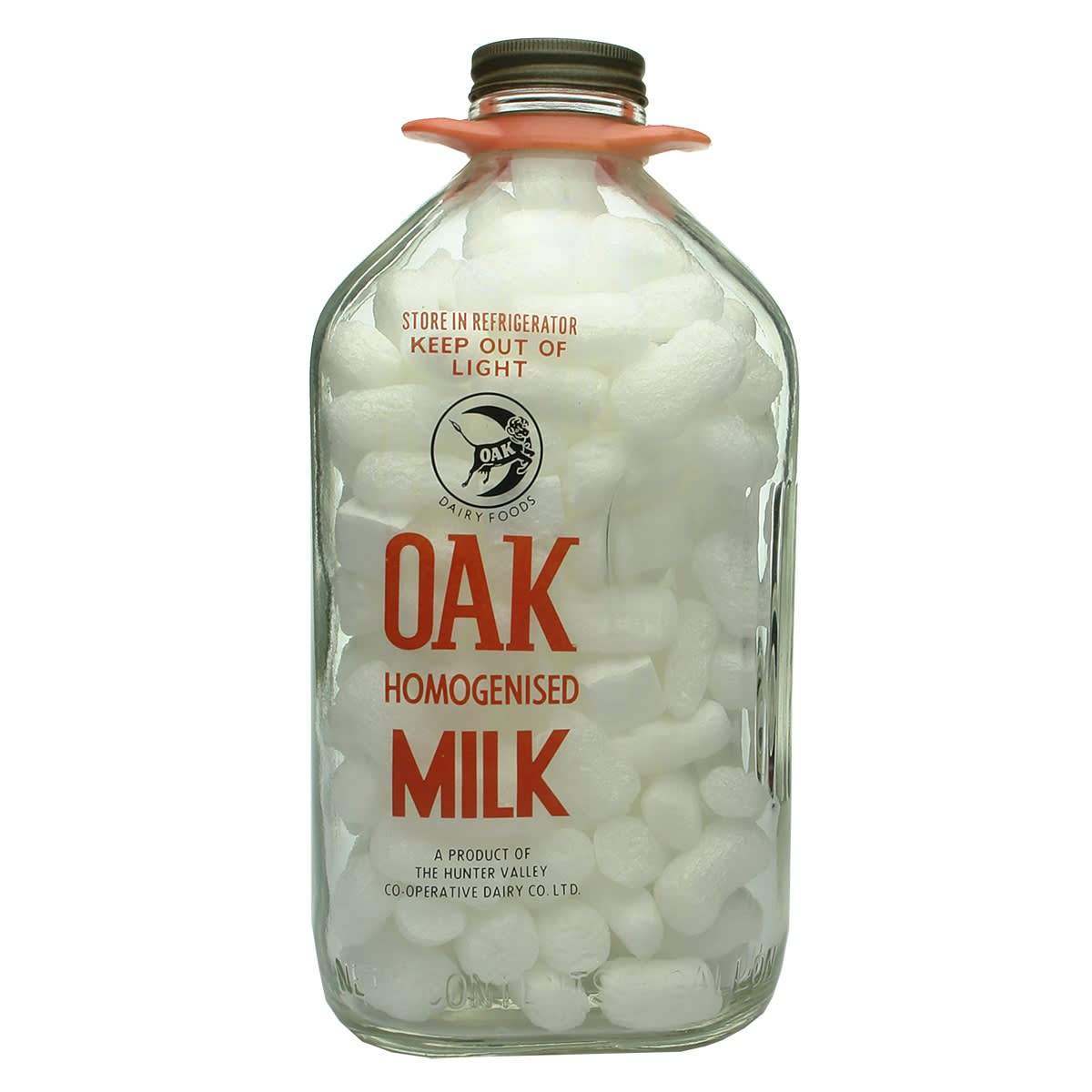 Milk. Oak Milk (Morpeth). Hunter Valley Co-operative Dairy Co. Screw Top. Red & Black Ceramic Label. 1/2 Gallon. (New South Wales)