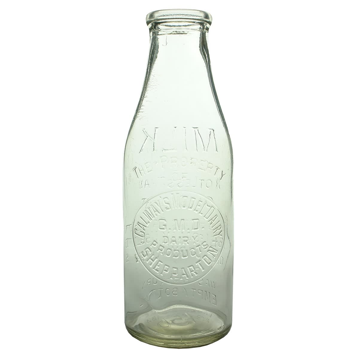 Quart Milk. Galway's Model Dairy, GMD Products, Shepparton. Base Number: 456. (Victoria)