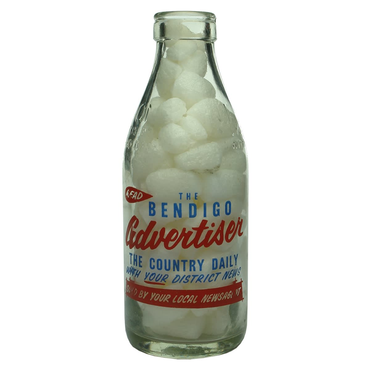 Ceramic Label Advertising Milk. Bendigo Advertiser. Sandhurst Dairies. Pint. (Victoria)