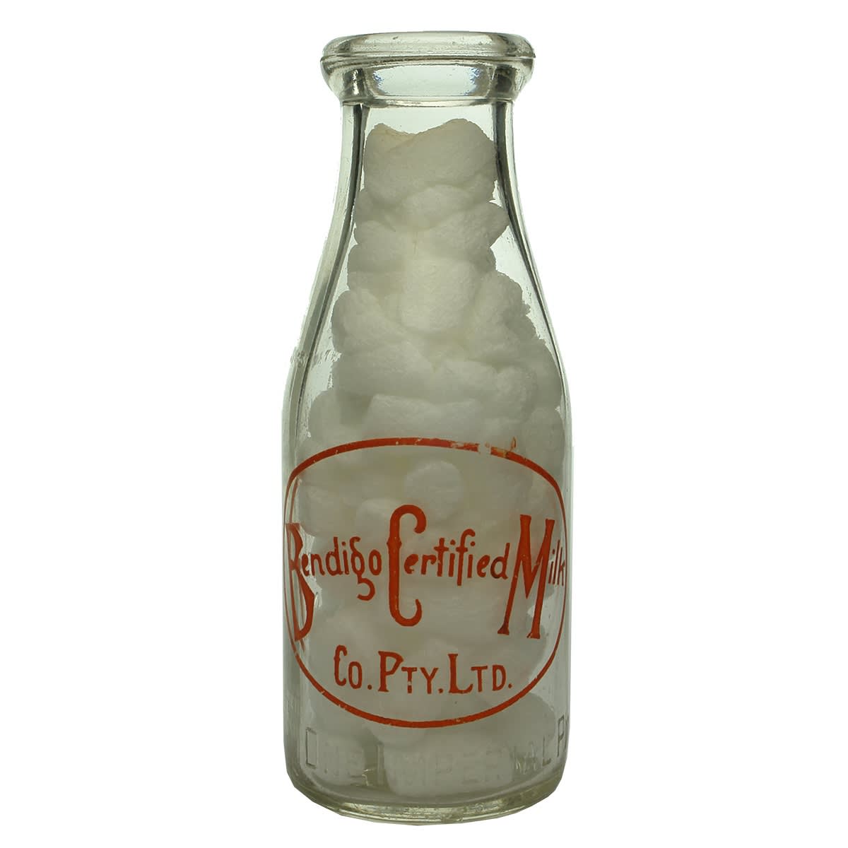 Embossed & Ceramic Label Milk. Bendigo Certified Milk Co Pty Ltd. Base Number: 38. Pint. (Victoria)