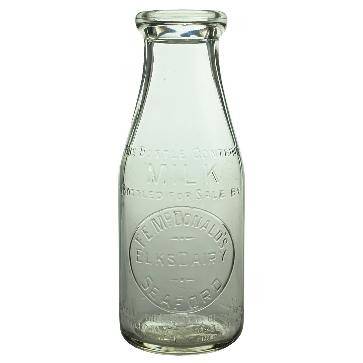 Milk. F. E. McDonald's, Elks Dairy, Seaford. Pint. Base Number: 104. (Victoria)