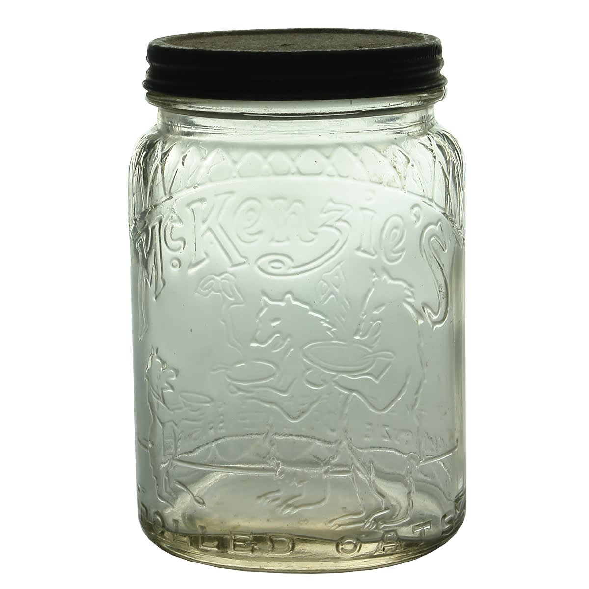 Jar. McKenzie's Rolled Oats. Three Bears Porridge. Small Oval. Screw Top. (Queensland)