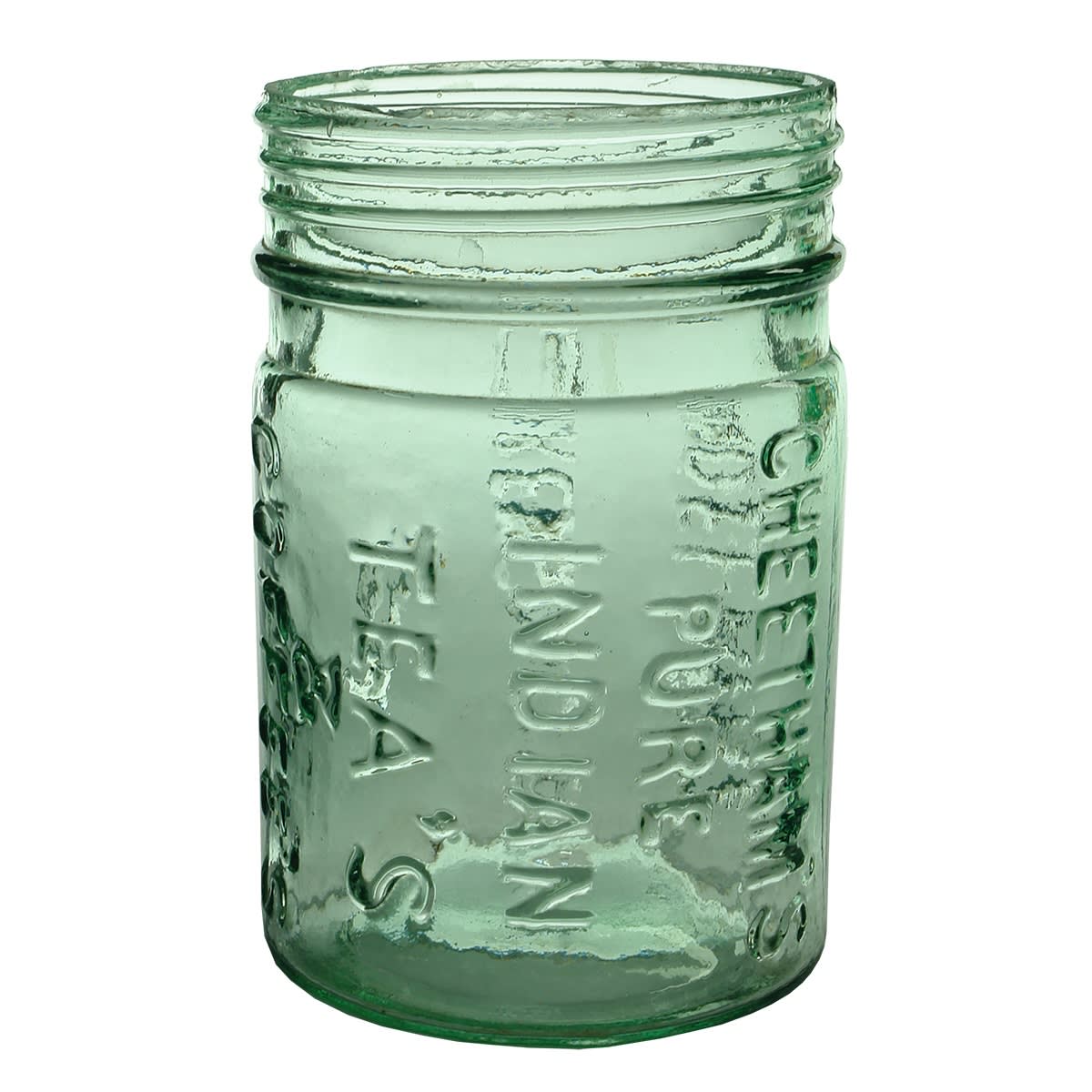 Jar. Cheetham's Tea's & Coffee's, 129 Grenfell St, Adelaide. Aqua. 2 Pound. (South Australia)