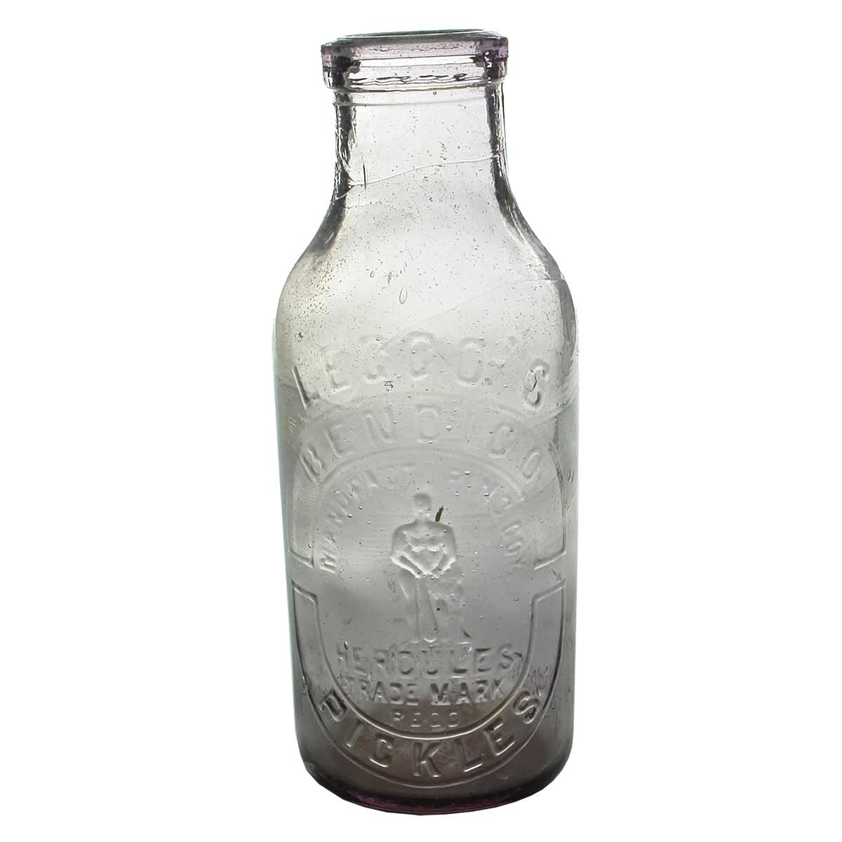 Pickle. Leggo's Hercules Trade Mark, Bendigo Pickles. Sun Coloured Amethyst. Pint. (Victoria)