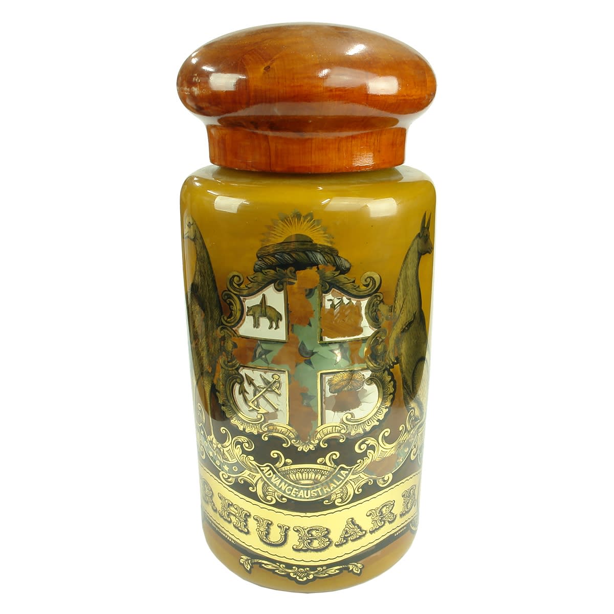 Pharmacy. Australian Coat of Arms, Rhubarb, S. Maw Son & Thompson London Display Specie Jar. (Too big for Australia Post)