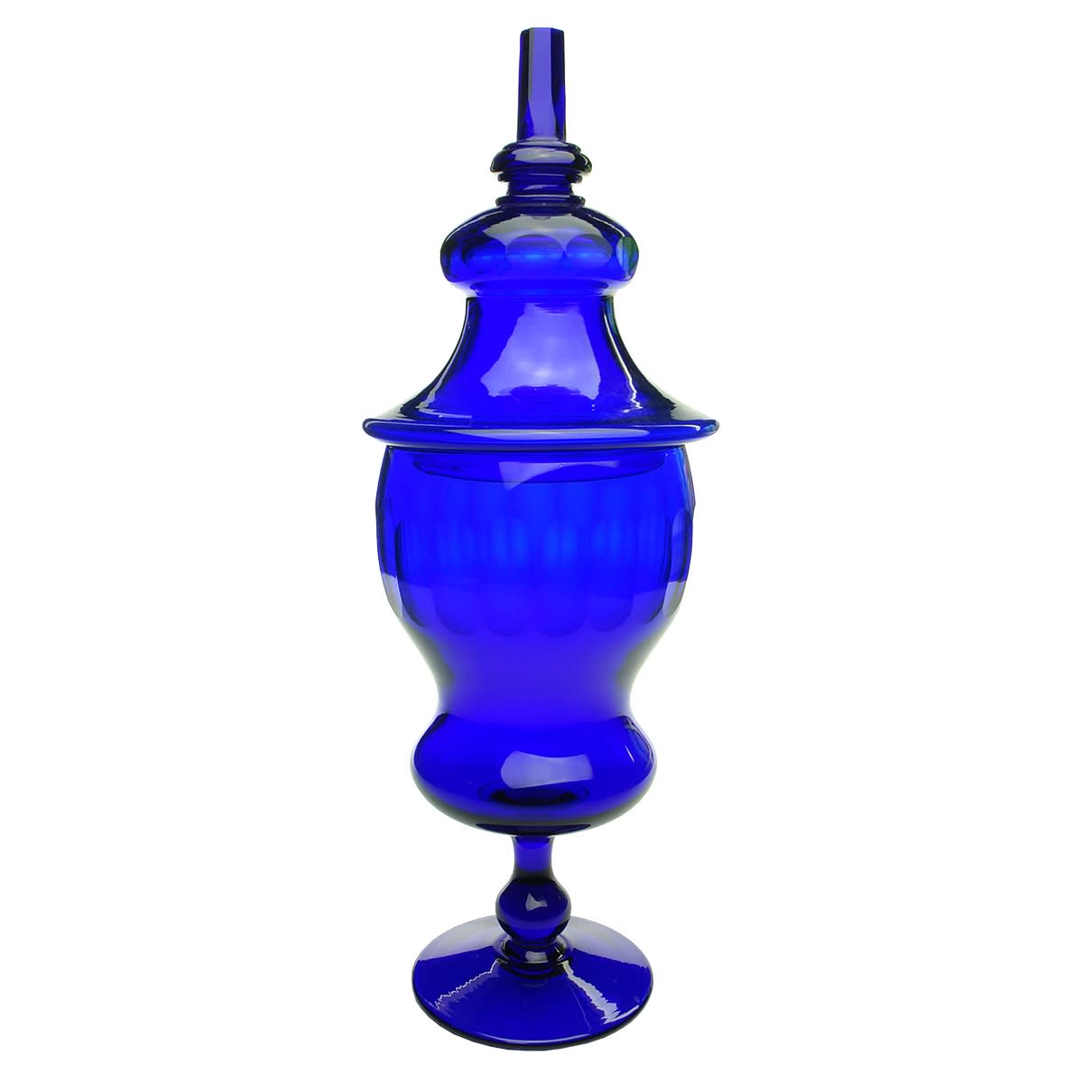 Chemist. Large Cobalt Pharmacy Jar With Stem and Foot and Original Fancy Lid.