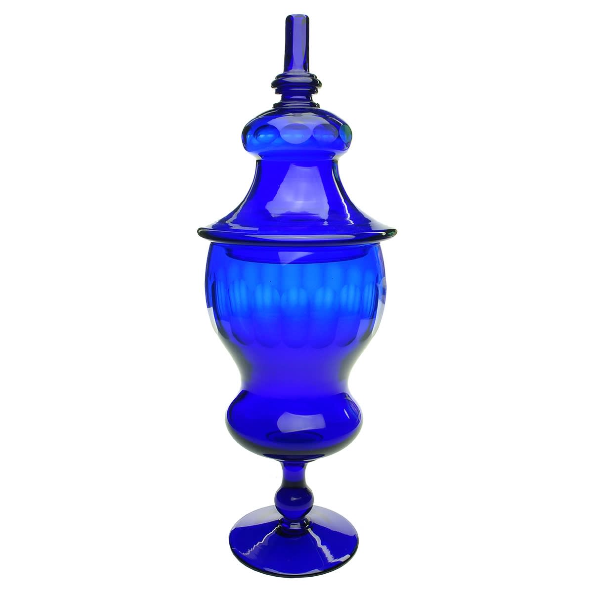 Chemist. Large Cobalt Pharmacy Jar With Stem and Foot and Original Fancy Lid.