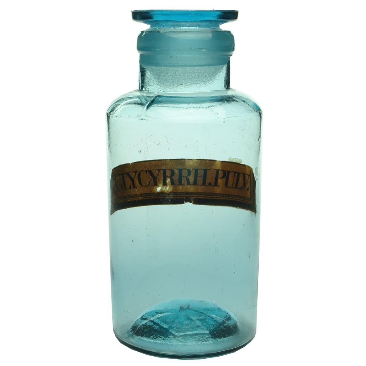Chemist Jar. Label: Glycyrrh. Pulv. York Glass Company mark to base. Original stopper.