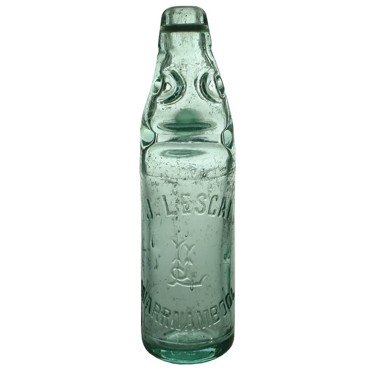 Codd. J. Lescai, Warrnambool. M base mark. Aqua. 10 oz. (Victoria)