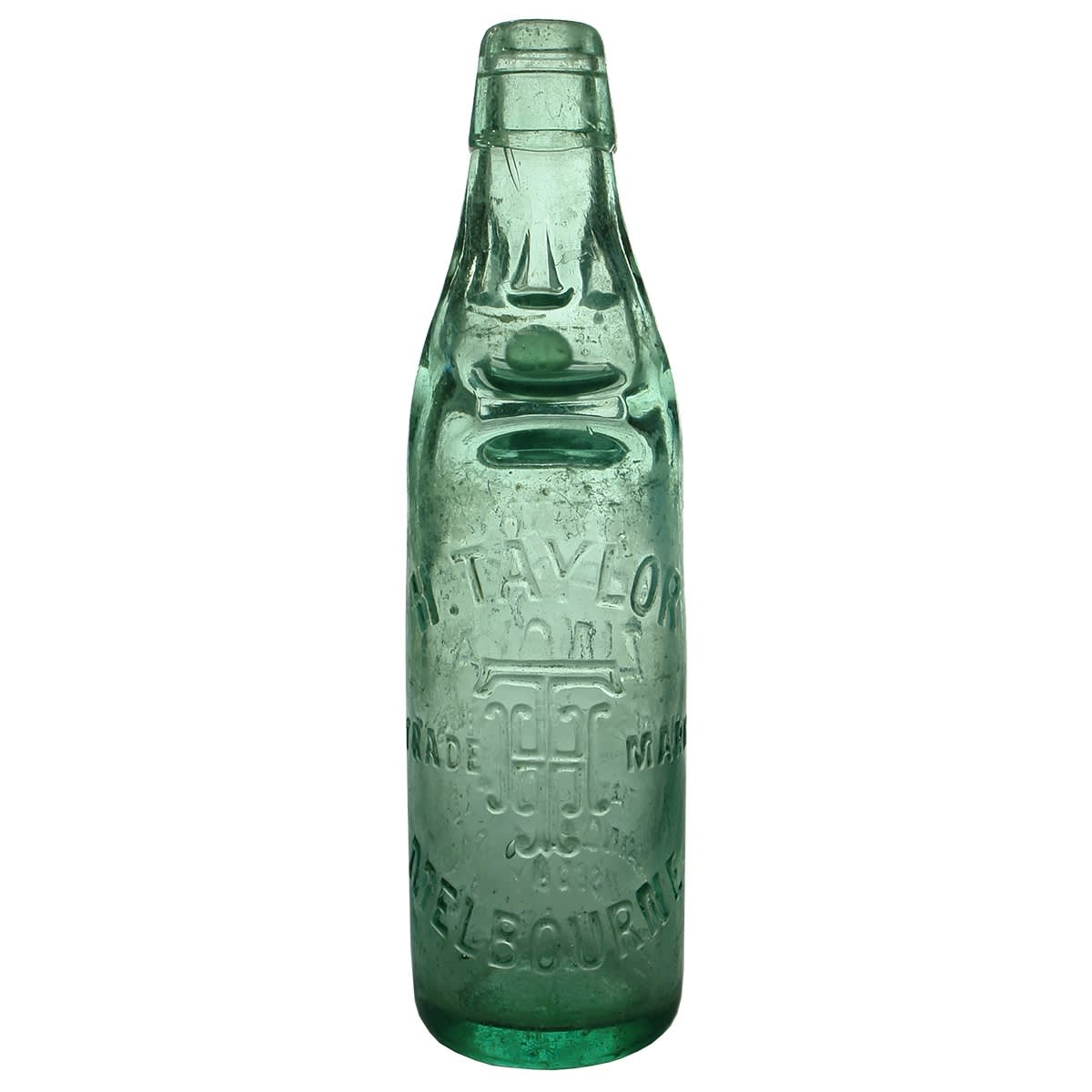 Codd. H. Taylor, Zinola, Melbourne. Three Triangle Dimples. Aqua. 10 oz. (Victoria)