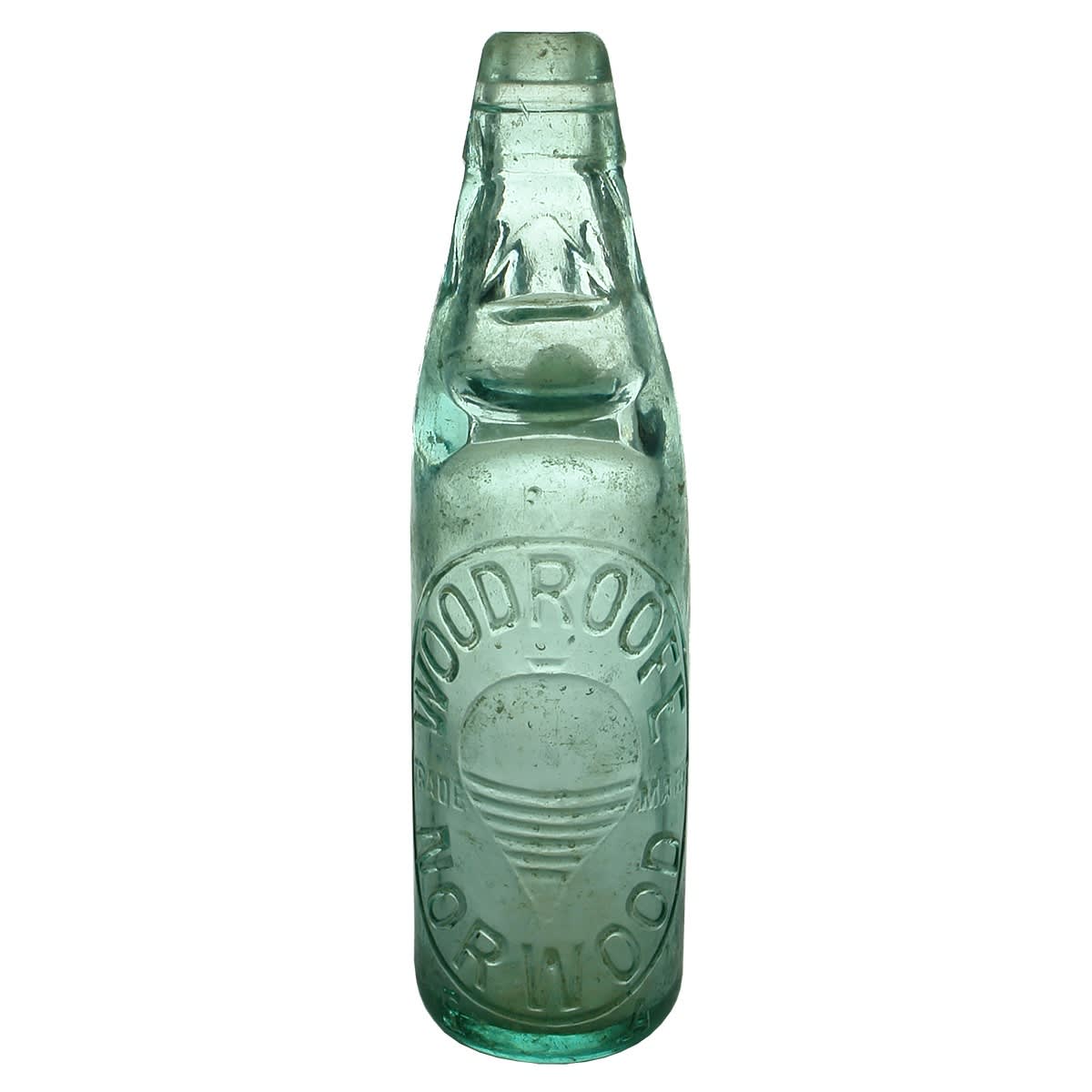 Codd. Woodroofe, Norwood, SA. Large Spinning Top. MGB Co made. Hills Patent. Aqua. 10 oz. (South Australia)