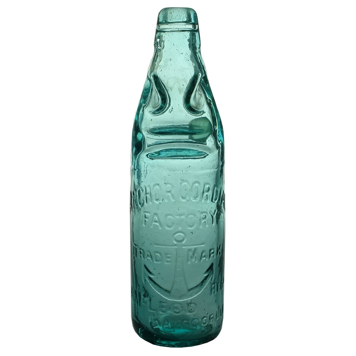 Codd. Anchor Cordial Factory, A. McLeod, Kalgoorlie. DON. Niagara. Deep Aqua. 10 oz. (Western Australia)