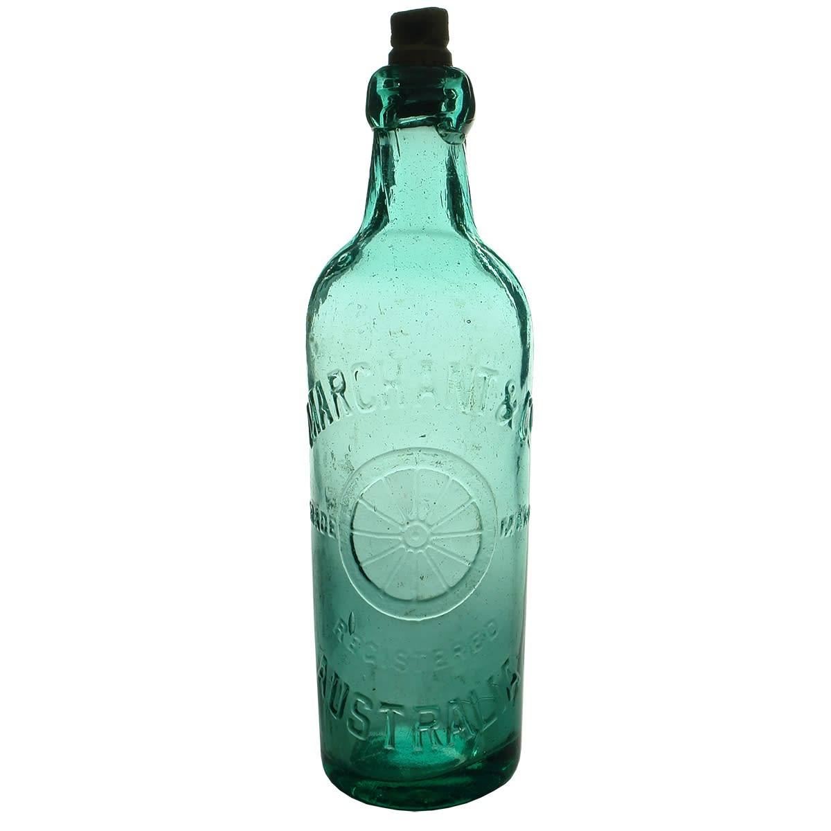 Internal Thread. Marchant & Co, Australia. Madden maker Camperdown. Dark Aqua. 26 oz. Marchant wooden stopper.